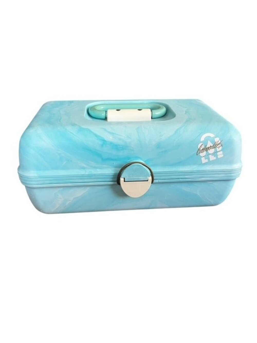 Vintage Caboodles Makeup Case Blue and White Marbled Swirl